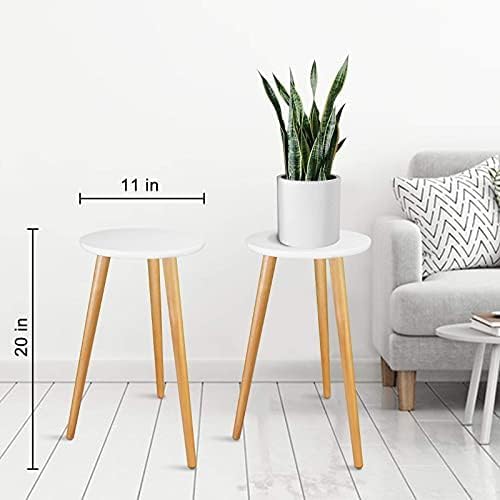 Uneedem Indoor Plant Stand Wood Mid Century Plant Stand for Indoor Plants, Modern Plant Table,Tall Plant Holder for Flower Pots, Small Round Side Table, End Table (A3-White,High: 20.5")