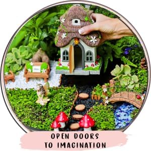 WILD PIXY Fairy Garden House - Glow in The Dark Fairy Cottage with Opening Door and Solar LED Light, Beautiful Miniature Garden Decoration for Indoor or Outdoor Fairy Gardens - 7.1" Fairy House