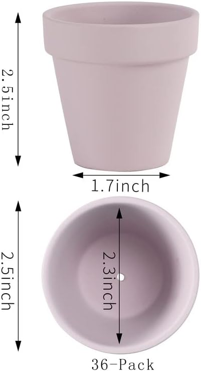 Yishang 36 pcs Small Mini Pink Clay Pots, 2.5'' Terracotta Pot Clay Ceramic Pottery Planter,Cactus Flower Terra Cotta Pots,Succulents Nursery Pots,with Drainage Hole,Great for Crafts,Wedding Favor