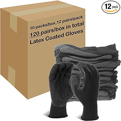 Evridwear Crinkle Latex Rubber Hand Coated Safety Work Gloves for Men Women General Multi Use Construction Warehouse Gardening Assembly Landscaping (M-Size Sizing) 120 Pairs Pack