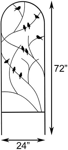 Panacea Perching Birds Metal Trellises, Black, 72" H, Pack of 5 – Powder Coated Garden Trellis with Bird Accents – Arch Top Plant Supports for Climbing Plants, Outdoor Decorative Lattice