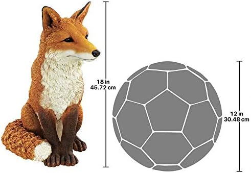 Design Toscano Simon The Woodland Fox Indoor/Outdoor Garden Statue for Patio, Pool or Lawn, 18 Inch Tall, Cast Stone Resin, Red Orange Paint