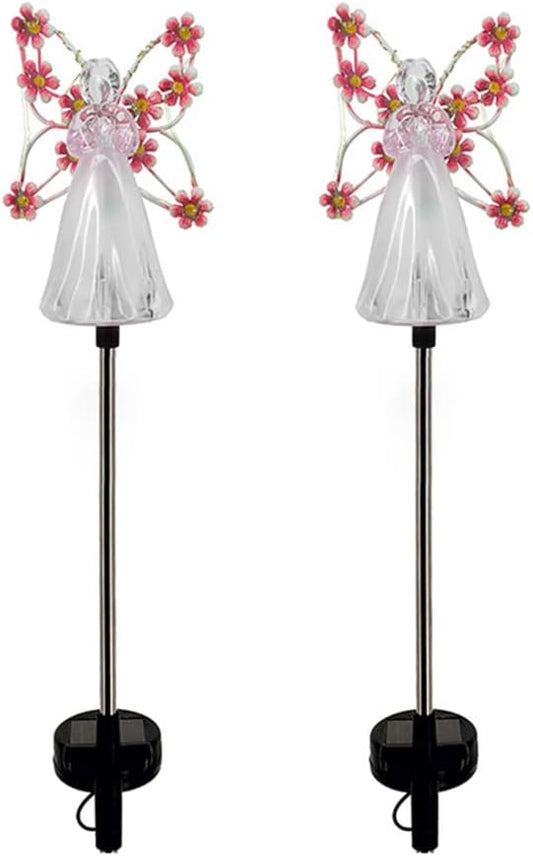 YWBL-WH 2PCS Angel Solar Lights LED Solar Garden Stake Lights Outdoor Garden Eternal Light Angel Decoration ()
