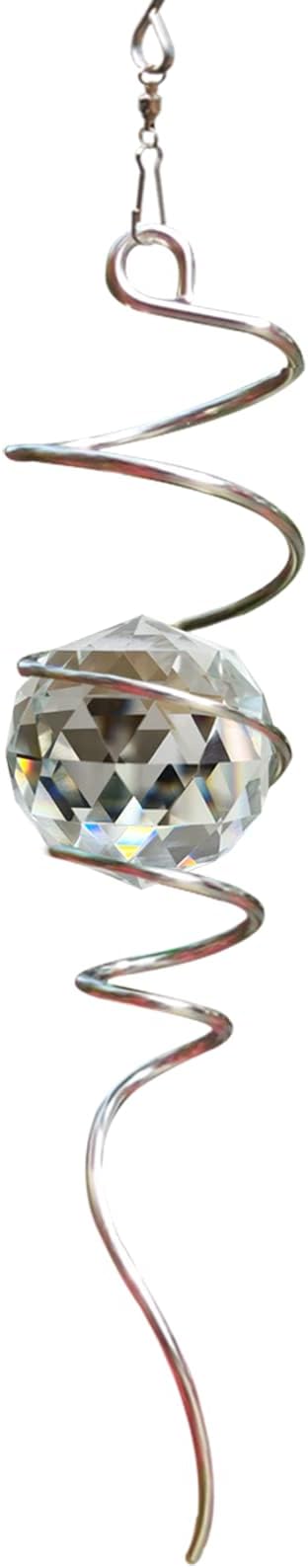 FONMY Gazing Ball Spiral Tail -Decorative Wind Spinner Sun Catcher 11 inch Tail and 2 inch Clear Crystal Orb. Indoor Outdoor Garden Decoration -13 inch Height