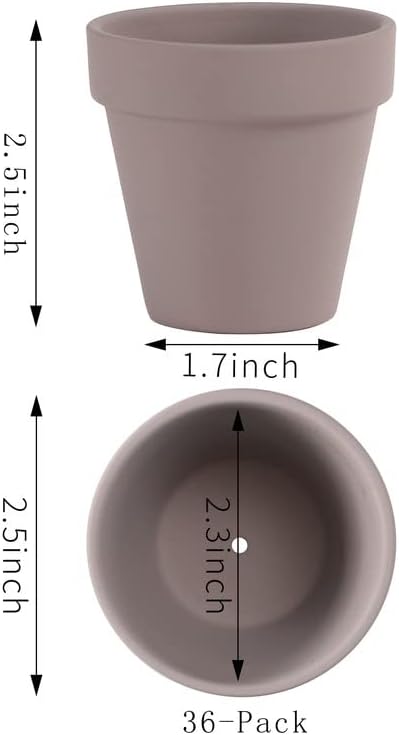 Yishang 36 pcs Small Mini Grey Clay Pots, 2.5'' Terracotta Pot Clay Ceramic Pottery Planter,Cactus Flower Terra Cotta Pots,Succulents Nursery Pots,with Drainage Hole,Great for Crafts,Wedding Favor