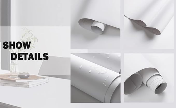 Dimoon 394''x15.7'' White Skin Peel and Stick Wallpaper Contact Paper Modern Self Adhesive Wall Paper Removable Renter Friendly Textured Solid Color Cabinet Vinyl Roll (394''x15.7'',White Skin)