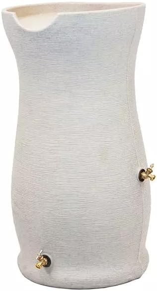 Impressions Corsican Decorative Rain Barrel, 50 Gallon Capacity,Unique Textured White Ceramic Look with Brass Spigots Finish, Modern Design