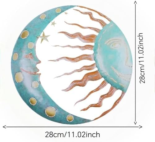 Jannity Metal Sun Wall Decor,11.02 Inches Large Metal Wall Art with Sun Moon Stars Retro Moon Sun Wall Decoration Hanging for Indoor Outdoor Patio Yard Home Garden