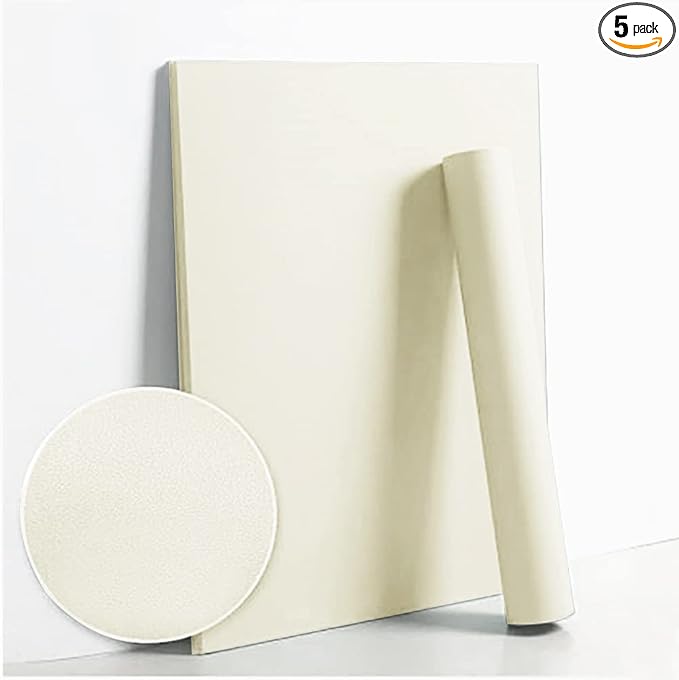 Dimoon 590''x17.7'' White Peel and Stick Wallpaper Contact Paper Modern Self Adhesive Wall Paper Removable Renter Friendly Textured Solid Color Shelf Cabinet Vinyl Roll (590''x17.7'',Cream White)