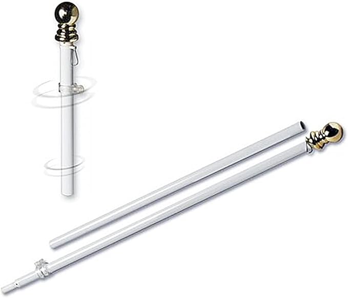 Grace Alley Flag Pole: 6 Foot Tangle Free Spinning Flag Pole. Residential or Commercial Flag Pole. Wind Resistant/Rust Free. (White)