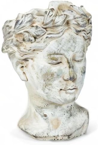 Abbott Collection Goddess Head Planter - Small Cement Indoor and Outdoor Planter Pot - Grecian Woman Statue Head Planter for Flowers and Succulents (Grey, 3.5" Opening)