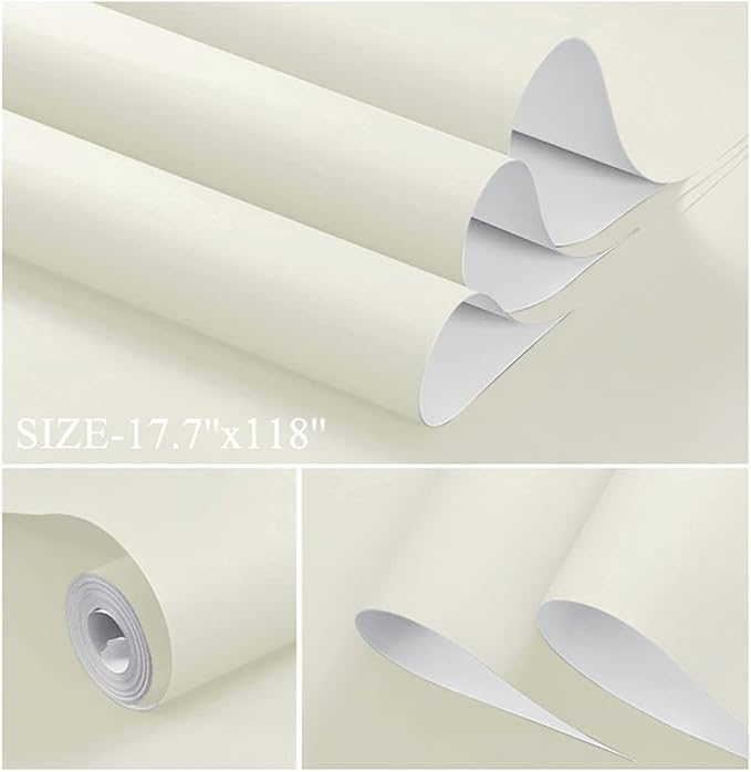Dimoon 236''x17.7'' White Peel and Stick Wallpaper Contact Paper Modern Self Adhesive Wall Paper Removable Renter Friendly Textured Solid Color Shelf Cabinet Vinyl Roll (236''x17.7'',Cream White)