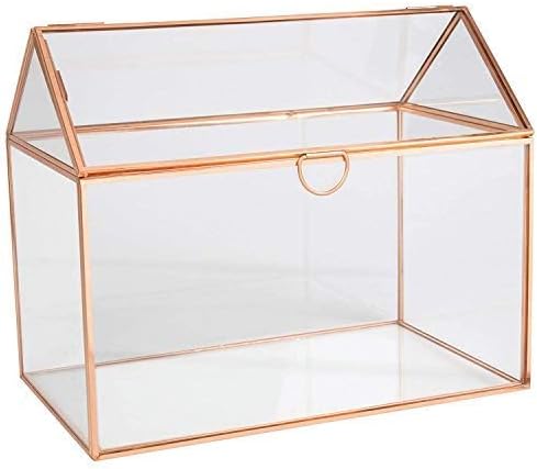 D'Eco Glass House Plant Terrarium (10"x6"x8") - Indoor Tabletop Gold Geometric Planter Terrarium for Succulents, Air Plants, Moss - Home, Garden, Wedding & Office Decor - Gift for Plant Lovers