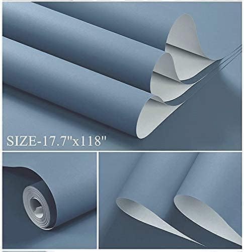 Dimoon 118''x23.6'' Blue Peel and Stick Wallpaper Contact Paper Modern Self Adhesive Wall Paper Removable Renter Friendly Textured Solid Color Shelf Cabinet Vinyl Roll (118''x23.6'',Blue Grey)