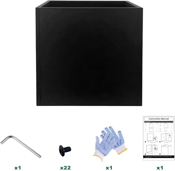 Galvanized Steel Planter Box Black Metal Planter Large Square Indoor Outdoor Planters Cube Steel Heavy Duty Flower Pot 20Inch Powder Coating Modern Commercial Residential for Patio, Deck, Yard, Garden