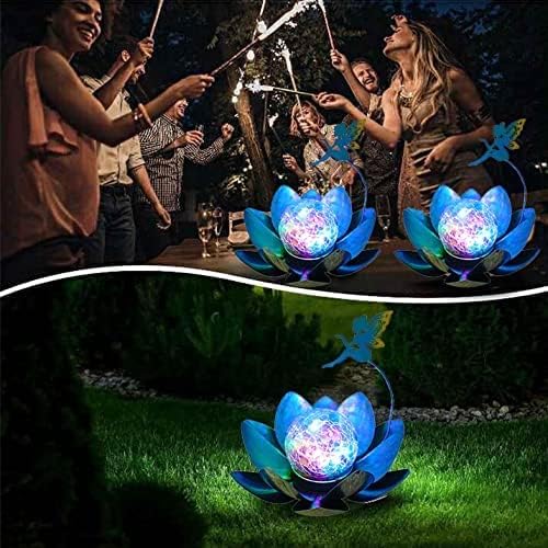YJFWAL Garden Solar Lights Decorative, Crackle Globe Glass Lotus Flower with Fairy Decor, Metal Lotus Lamp for Garden,Patio,Lawn,Walkway,Tabletop(Multi-Color)