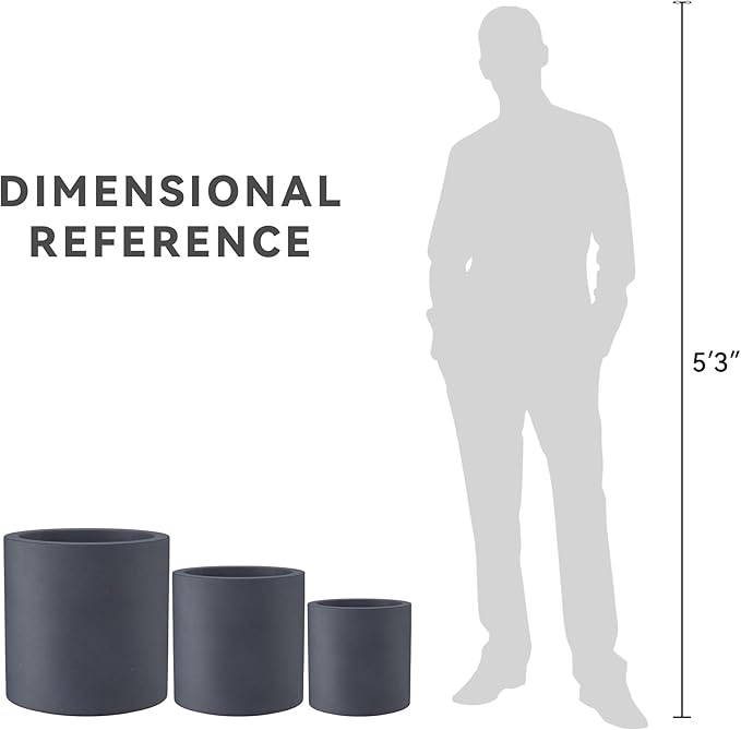 Kante 9.8",12.6",15.7" Dia Round Concrete Planter Set of 3, Modern Style Large Cylindrical Plant Pot with Drainage Hole and Rubber Plug for Indoor Outdoor Patio, Charcoal