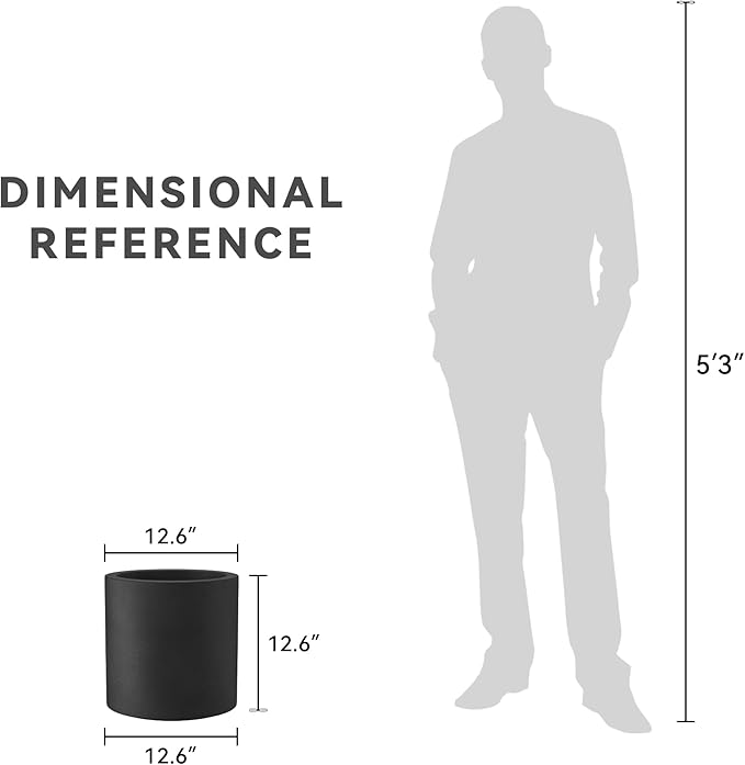 Kante 12.6" Dia Round Concrete Planter, Modern Style Large Cylindrical Plant Pot with Drainage Hole and Rubber Plug for Indoor Outdoor Patio, Black