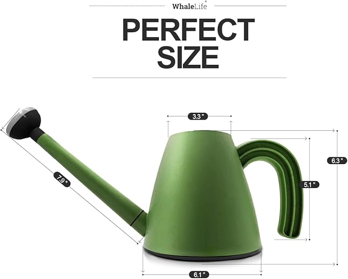 WhaleLife Indoor Watering Can for House Bonsai Plants (2.0L, Green)