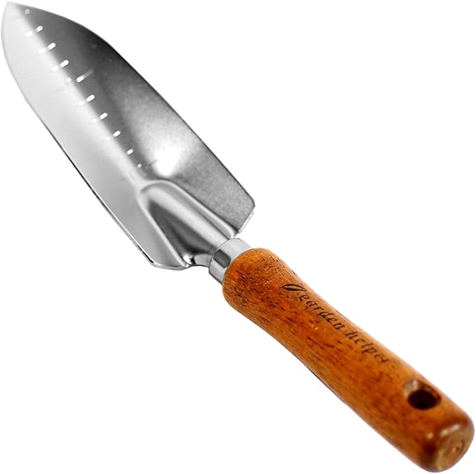 Japanese Garden Trowel Heavy Duty Japanese Steel with Wood Handle, Garden Transplanter Tool for Digging, Scooping, Transplanting, Made in Japan, Small Silver