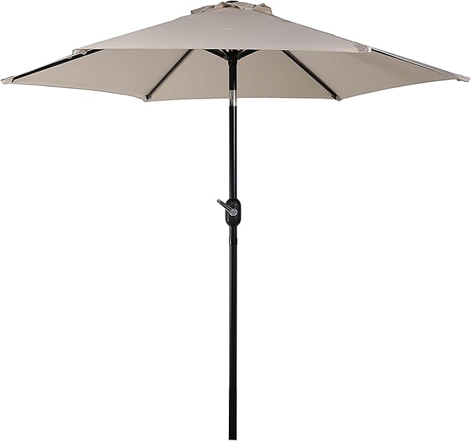 Sunnydaze Outdoor Patio Umbrella - Polyester Table Market Umbrella with Push-Button Tilt and Crank - 6 Sturdy Ribs - Beige - 7.5ft