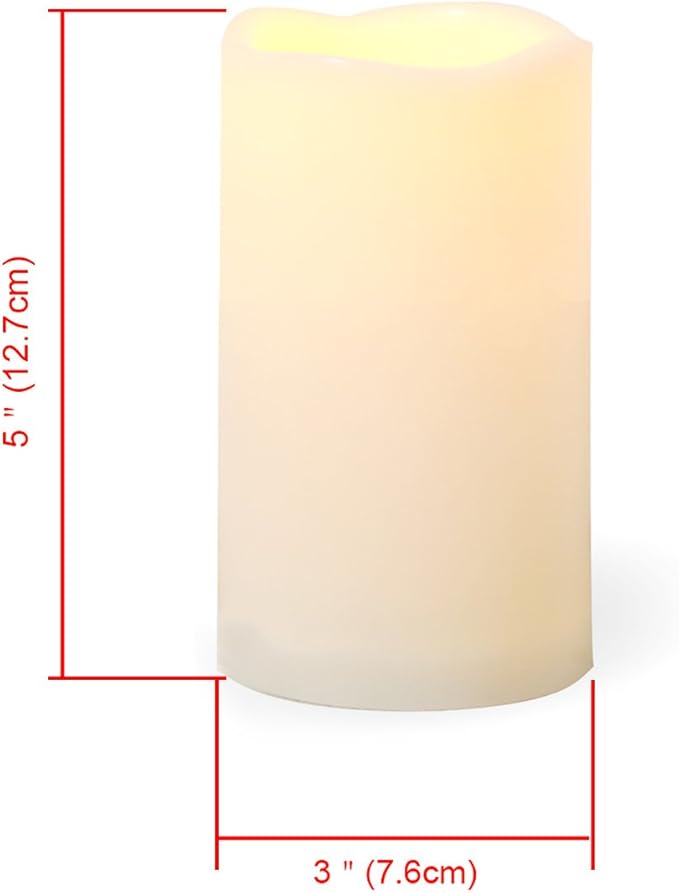 iZAN 3-Pack Outdoor Flameless LED Battery Operated Candles with Remote Waterproof Flickering Electric Pillar Candles for Halloween Chirstmas Home Wedding Party Festival Décor Long Battery Life 3”x5”