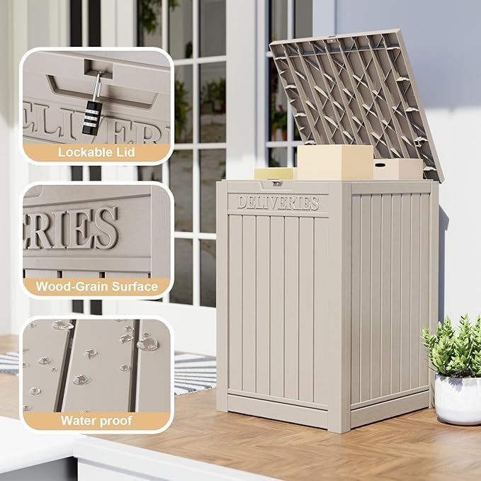 DRATO 48 Gallon Package Delivery Box, Large Lockable Storage Box, Double-Wall Resin Outdoor Package Delivery and Waterproof Deck Box for Porch, Patios