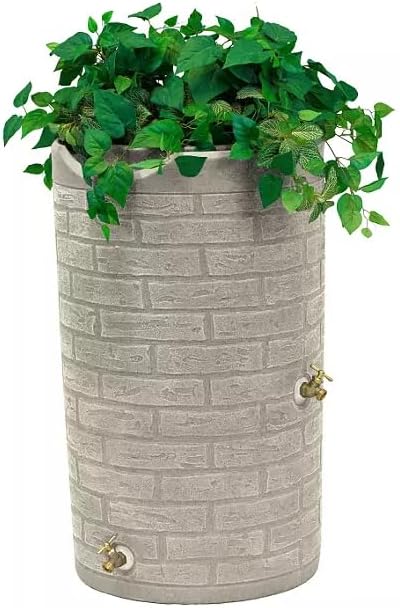 Impressions Downton Rain Barrel, 50 Gallon Capacity, Brick Pattern, with Brass Spigots (Sandstone)