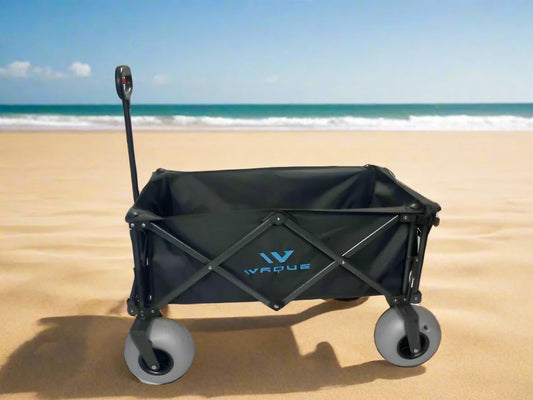 Folding Utility Wagon Cart, Tires for Sand Heavy, Duty Beach Garden Cart with Sand Wheels, Black