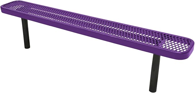 Coated Outdoor Furniture Heavy-Duty Outdoor Bench Thermoplastic Coated, Expanded Metal, Commercial-Grade Seating, Made in America (Inground Without Back, 6 Ft, Purple)