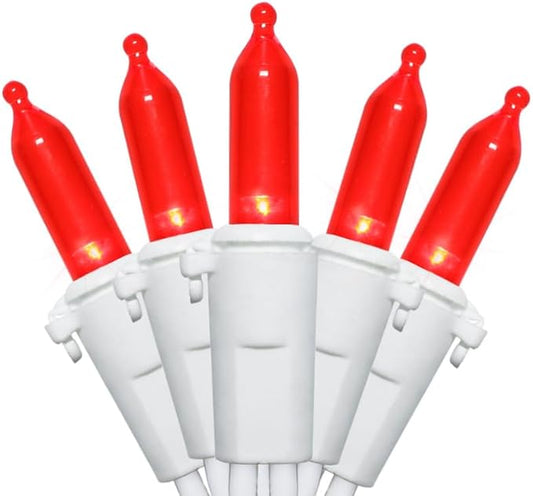 Red LED Christmas Lights - 100 Count Red Christmas String Lights for Tree, Party, Bedroom, Wedding, Indoor and Outdoor Valentines Day Decorations, 33 Feet White Wire, UL Certified, Connectable