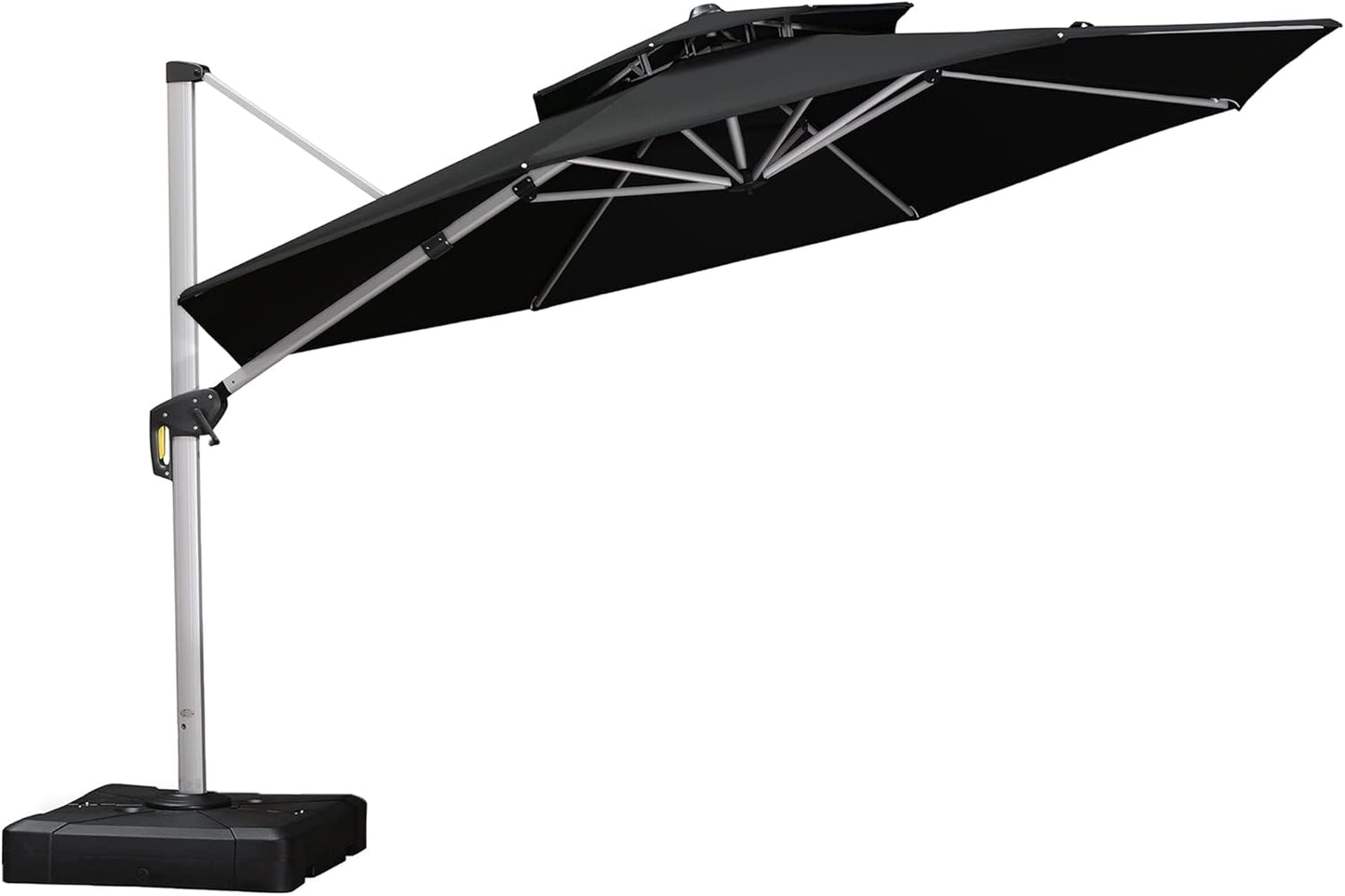 PURPLE LEAF 12 Feet Double Top Round Deluxe Patio Umbrella Offset Hanging Umbrella Outdoor Market Umbrella Garden Umbrella, Black