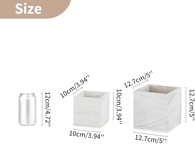 NUPTIO Wooden Box for Centerpiece Wedding: 12 Pcs Rustic Square Planter Box Farmhouse Table Fall Decor - 4×4" & 5×5" Whitewashed Small Wood Vases Flower Pots for Windowsill Home Garden