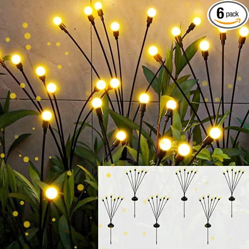 Solar Outdoor Lights, 6 Pack Firefly Solar Garden Lights for Outside, Garden Decorations