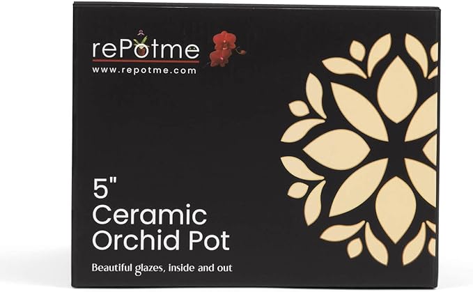 rePotme Orchid Pot - 5 inch Floral Cutout Ceramic Orchid Pot with Holes (Midnight Blue) - Includes Matching 5 inch Slotted Pot Liner