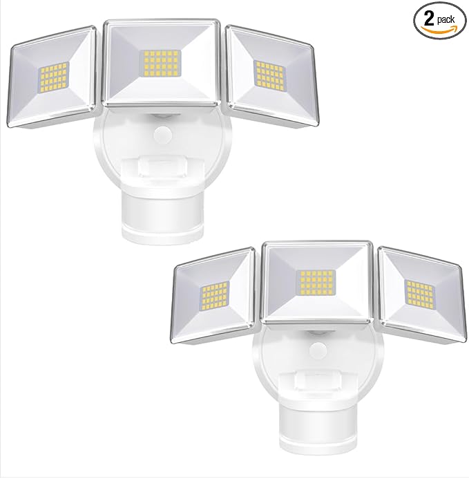 OREiN 2 Pack Motion Sensor Outdoor Lights, 4500LM/30W and 180°/50FT Big Motion Sensor, Dusk to Dawn Flood Lights Outdoor IP65 Waterproof 3 Modes LED Security Light for Garage, Yard, White (Hardwired)