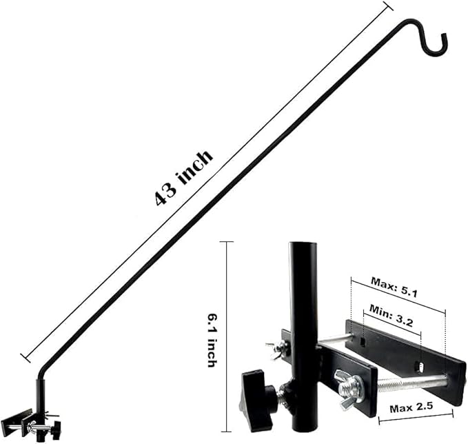 2 Packs Extended Fence Deck Hook Rail Hook Heavy Duty Bird Feeder Hook, 360 Degree Rotary and Length Adjustable Plant Bracket for Bird Feeders Planters Suet Baskets Lanterns Wind Chimes and More