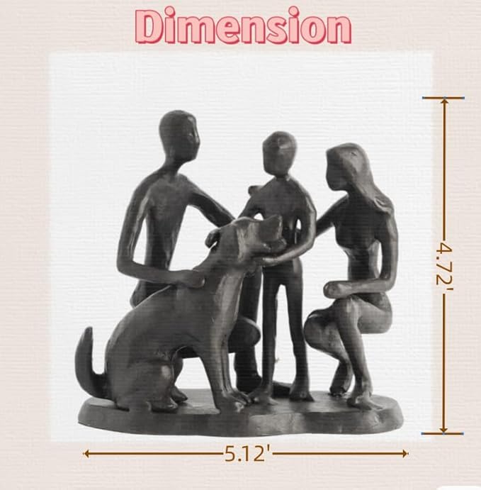 Family and Dog Statues, Cast Iron Family of 3 Figurine, Gift for Dog Lovers,Dog Memorial Gift, Black