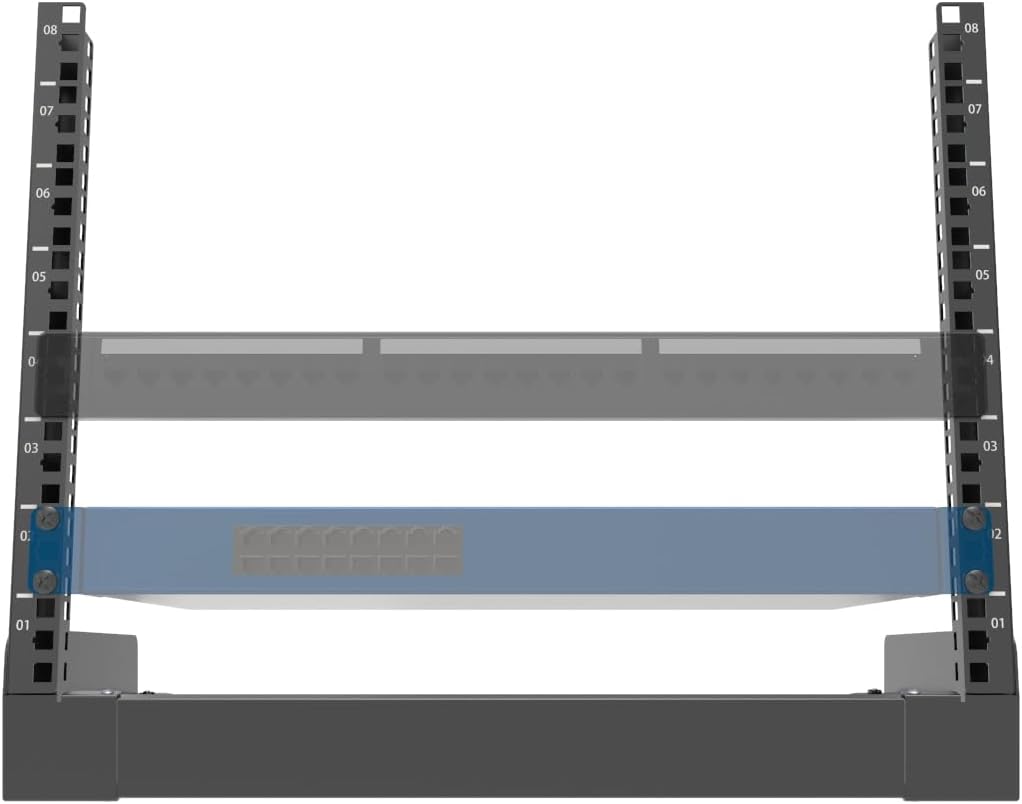 JINGCHENGMEI 8U Desktop Server Rack 2-Post Free Standing Tabletop Rack for 19 inches Patch Panel, Data, AV, IT,Studio, Networking Equipments or Components (8U)