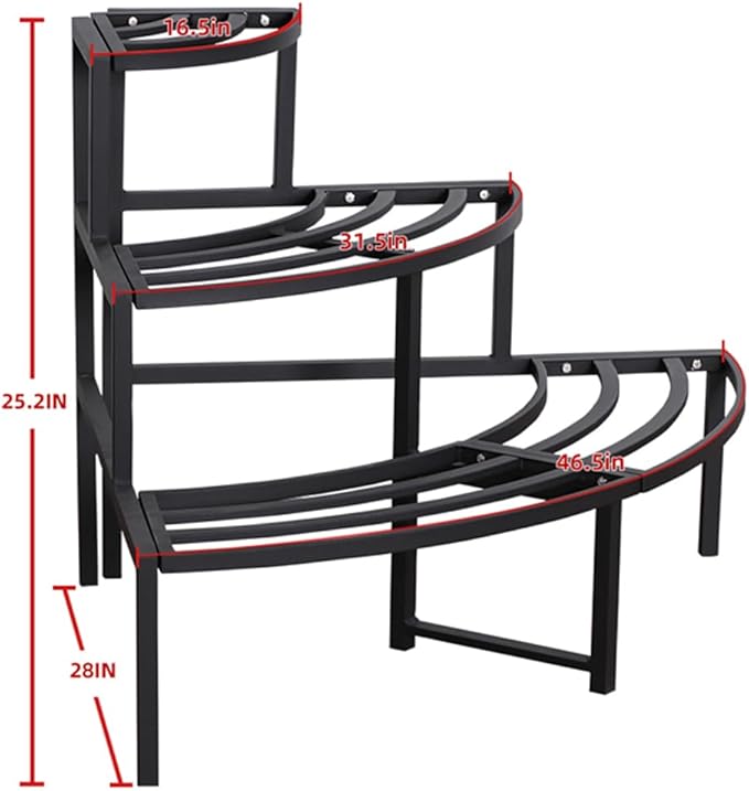 Black Corner Plant Stand - 3-Tier Space Saving Flower Pot Rack - Rustproof & Weather Resistant Indoor/Outdoor Ladder Display Shelf for Patio, Garden, Yard, Balcony