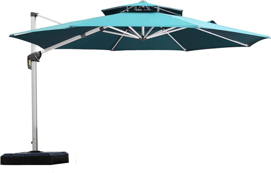 PURPLE LEAF 12 Feet Double Top Round Deluxe Patio Umbrella Offset Hanging Umbrella Outdoor Market Umbrella Garden Umbrella, Turquoise Blue