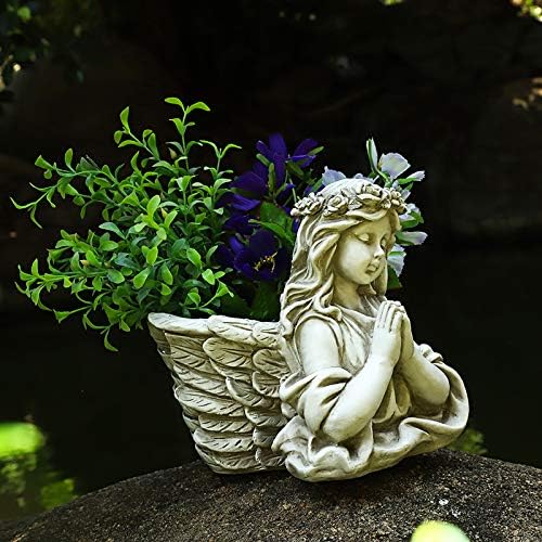 Praying Angel Bust Garden Statue Planters, Angel Wing Planters Pots Mini Vase for Patio, Lawn, Yard Art, Cemetery Grave Decoration, Resin Classical Antique, 8.26" H