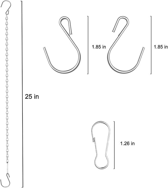 10 Pack 25" SIL Storagehook Silver Hanging Chains with S Hooks for Hanging Bird Feeders Planters Baskets Billboards Lanterns Wind Chimes Ornaments