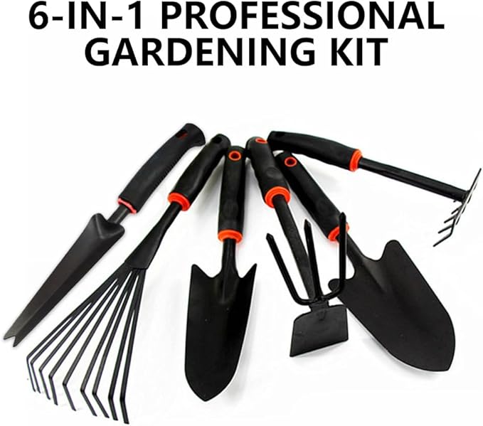 Large Garden Tool Set with Non-Slip Rubber Handle - 6 Piece Heavy Duty, Gardening Hand Tools, Sturdy Durable, Classic Utility Gardening Gift