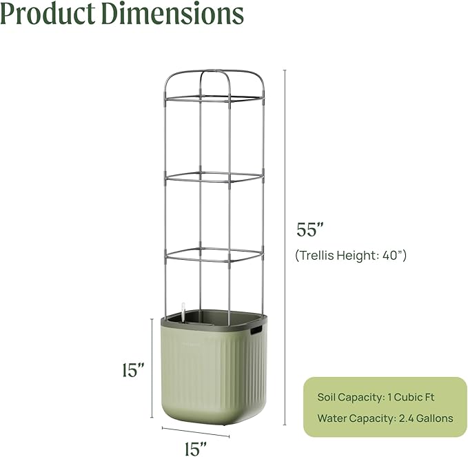 Vego garden Tomato Planter Box with Trellis Self-Watering Rolling Raised Garden Bed for Climbing Vegetables Plants Cage - Sage Green