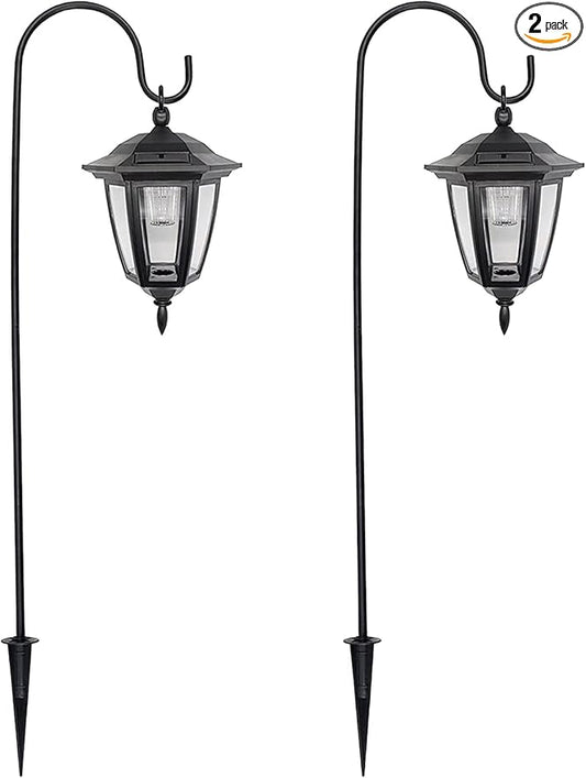 MAGGIFT 34 Inch Hanging Solar Lights, Decorative Garden Lanterns with 2 Shepherd Hooks, Solar Powered Coach Lights, Warm White LED Outdoor Lighting for Landscape, Yard, Pathway and Patio, 2 Pack