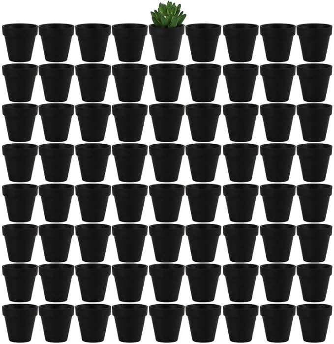 Yishang 72 pcs Small Mini Black Clay Pots, 2.5'' Terracotta Pot Clay Ceramic Pottery Planter,Cactus Flower Terra Cotta Pots,Succulents Nursery Pots,with Drainage Hole,Great for Crafts,Wedding Favor