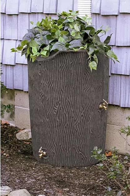 Impressions Bark 50-Gallon Rain Barrel, Wood Grain Design, Decorative Water Collection Tank (Oak)