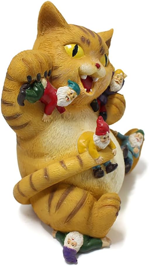 Garden Cat Decor Statue Figure Cat Eating Gnomes Statues for Outdoor Cat Gifts for Mom Patio Lawn Yard Decor (Fat cat)