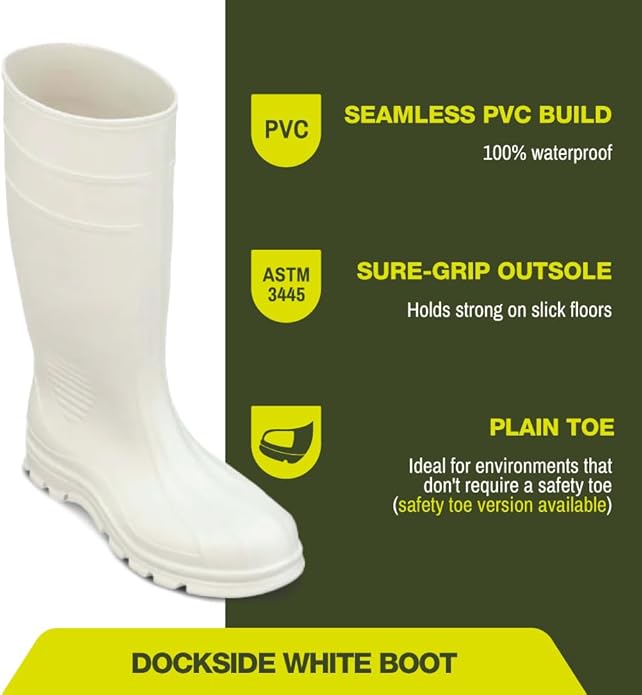 Heartland Dockside Waterproof Work Boots for Men and Women - Durable, Flexible PVC Boots for Marine Work with Easy On/Off, Slip-Resistant Outsoles